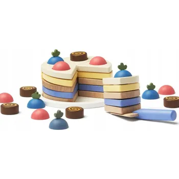 Dřevěná hračka Dřevěný narozeninový DORT se suchým zipem, doplňky čokoláda vrstvy
