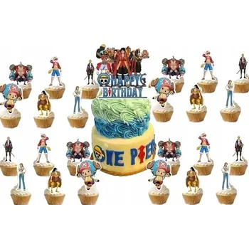 Party dekorace SADA DEKORACÍ NA NAROZENINOVOU PÁRTY - TOPPER + OZDOBY NA DORT ONE PIECE ANIME NARUTO