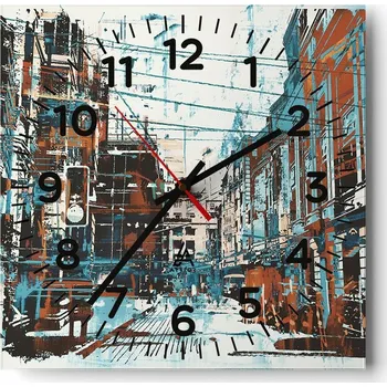 Hodiny Nástěnné hodiny do obýváku 40x40 Město Bez Hlučné Skleněné hodiny Tiché