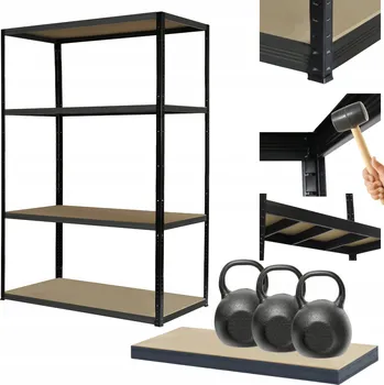 Dílenský regál Kovový regál BLACK PREMIUM do garáže, stojan HELIOS 180x90x35 cm, 4 police, nosnost 350 kg