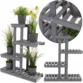 Stojan na květiny Dřevěný regál na květiny, stojan na květináče, držák na květináč na rostliny - SOLIDNÍ
