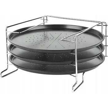 Plech na pečení PLECH NA PIZZU FORMA NA PEČENÍ SADA 3 KS S NEPŘILNAVÝM POVRCHEM NA STOJANU