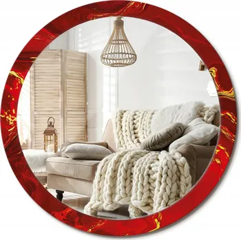 Zrcadlo Moderní Loftové zrcadlo závěsné s potiskem Červený mramor XXL průměr 100 cm