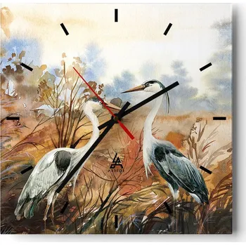 Hodiny Velké nástěnné hodiny na zeď 40x40 Jeřáb Skleněné hodiny Čtvercové Tiché