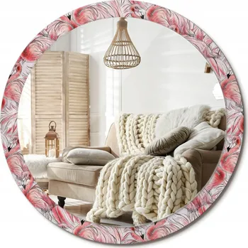 Zrcadlo Kulaté dekorativní zrcadlo na zeď s potiskem na skle XXL 100 cm Plameňáci