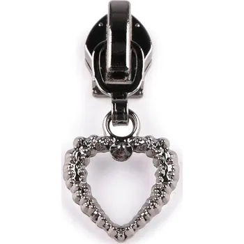 Zip Jezdec ke spirálovým zipům No 7 srdce Varianta: nikl černý, Balení: 20 ks