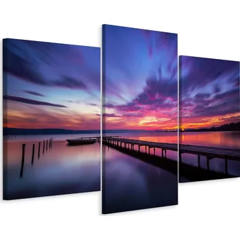 Obraz Obraz Tryptych MOST Jezero Západ Slunce Příroda 60x40