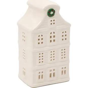 Vánoční dekorace Bílý dekorativní domeček na svíčku - vánoční dekorace pod stromeček