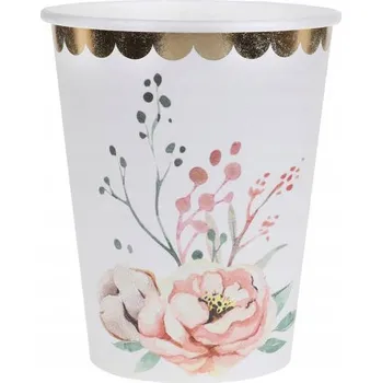 Jednorázové nádobí PAPÍROVÉ KELÍMKY KVĚTINY ZLATÉ PÁRTY 270 ML