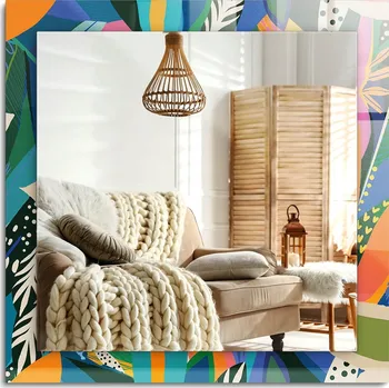 Zrcadlo Dekorativní závěsné zrcadlo s potiskem Barevné abstraktní květiny 60x60 cm