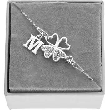 Náramek Stříbrný náramek s jetelem čtyřlístek LIBOVOLNÉ PÍSMENKO STŘÍBRO 925 15 cm