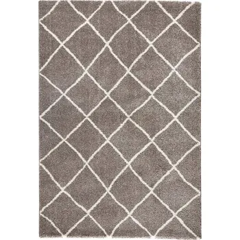 Koberec Béžovo-krémový plyšový koberec premium, boho vzor 80x150 cm