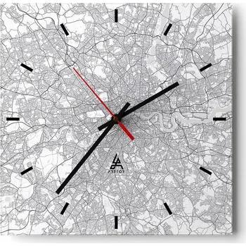 Hodiny Velké nástěnné hodiny na zeď 40x40 Město Skleněné hodiny Čtvercové Tiché
