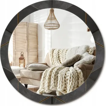 Zrcadlo Zrcadlo s ozdobným skleněným rámem s potiskem Šedé trojúhelníky o průměru 90 cm