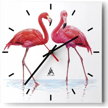 Hodiny Nástěnné hodiny do kuchyně 30x30 Plameňáci Stylové hodiny na skle Loft Tiché