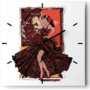 Hodiny Velké nástěnné hodiny na zeď 40x40 Tanečnice Skleněné hodiny Čtvercové Tiché