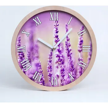 Hodiny Dřevěné nástěnné hodiny kulatý levandule průměr 30 cm