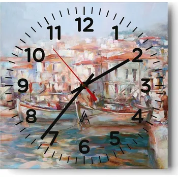 Hodiny Kuchyňské nástěnné hodiny 30x30 Motiv přístavu Moře Skleněné hodiny do obýváku Moderní Tiché
