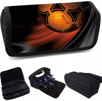 Penál PENÁL ČERNÝ DVOUKOMOROVÝ PEVNÝ FOTBALOVÝ PRO CHLAPCE I DÍVKU