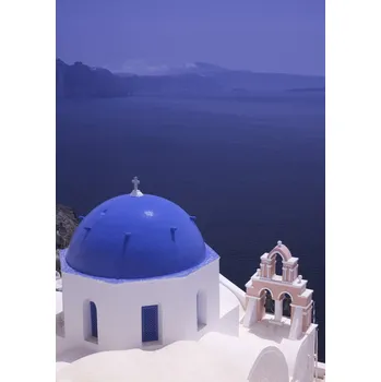 Obraz Plakát Kupole kostela na útesu ostrova Santoríni bez rámu 29,7 x 42 cm
