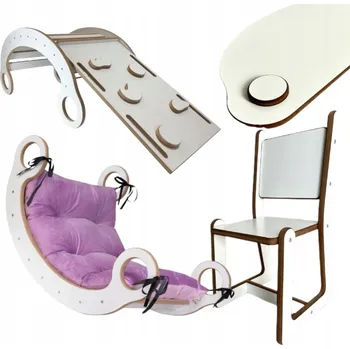 Dětská houpačka Sada houpačka Montessori polštář růžová + stěna + židle, deska, skluzavka CE