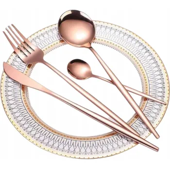Příbor SADA 4 PŘÍBORŮ RŮŽOVÉ ZLATO KPL PRO 1 OSOBU LŽÍCE LŽIČKA NŮŽ VIDLIČKA