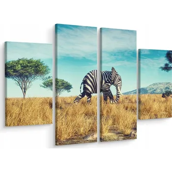 Obraz Čtyřdílný obraz SLON v černo-bílých pruzích 80x60