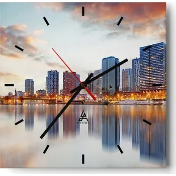 Hodiny Velké nástěnné hodiny na zeď 40x40 Město Skleněné hodiny Čtvercové Tiché