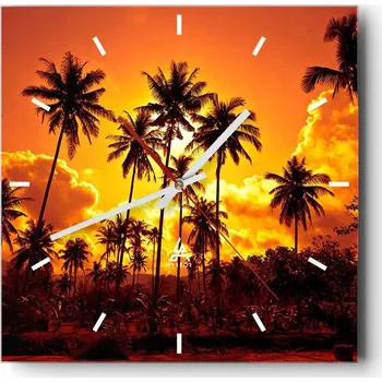 Hodiny Velké nástěnné hodiny na zeď 40x40 Palmy Skleněné hodiny Čtvercové Tiché