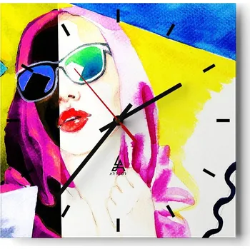 Hodiny Velké nástěnné hodiny na zeď 40x40 Žena Skleněné hodiny Čtvercové Tiché