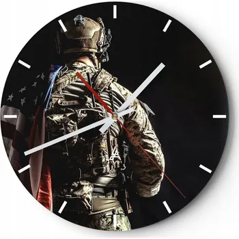 Hodiny Velké nástěnné hodiny 40x40 Voják Skleněné hodiny Kulatý Tiché