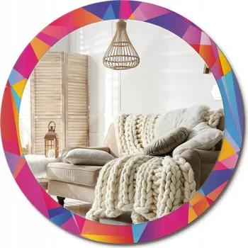 Zrcadlo Nástěnné zrcadlo zdobené grafikou na skle Geometrická kompozice průměr 90 cm