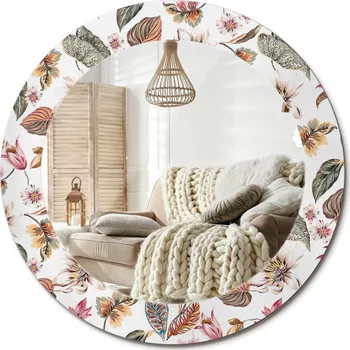 Zrcadlo Kulaté nástěnné dekorativní zrcadlo ve skleněném rámu průměr 60 cm Květiny vintage