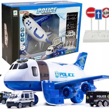 autíčko Rozkládací letadlo - parkoviště policie + auta, velké policejní transportní letadlo s pohonem
