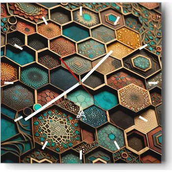 Hodiny Velké nástěnné hodiny na zeď 40x40 Krychle Skleněné hodiny Čtvercové Tiché