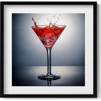Obraz Ozdobný nástěnný obraz v černém rámu s grafikou Sklenice martini 50x50 cm