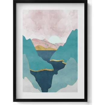 Obraz Dekorativní nástěnný obraz v černém rámu - Moderní ilustrace hor a řek 50x70 cm