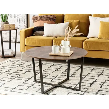 Obývací pokoj Konferenční stolek tmavé dřevo s černou MDF vrchní deska kovové nohy kulatý industriální obývací pokoj Beliani