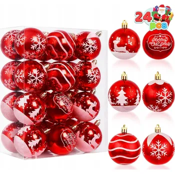 Vánoční dekorace VÁNOČNÍ VÁNOČNÍ BAŇKY NA STROMEČEK 24 KUSŮ VÁNOČNÍ OZDOBY ČERVENÉ