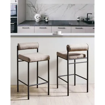 Barová židle Sada 2 barových židlí taupe polyesterové čalounění černé kovové nohy stoličky rolovací opěradlo moderní jídelna kuchyně Beliani