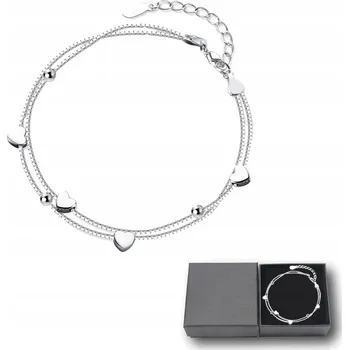 Náramek Dámský Stříbrný Náramek Dvojitý Řetízek Srdíčka Kuličky Nastavitelný