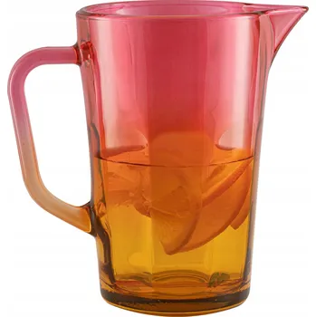 SKLENĚNÝ DŽBÁN Velký na Limonádu a Nápoje 1,23L s Uchem ORANŽOVÝ OMBRE
