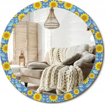 Zrcadlo Dekorativní závěsné zrcadlo s potiskem Geometrické slunečnice průměr 100 cm