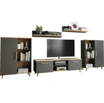 Obývací stěna Nábytek do obývacího pokoje Per La Vita antracit, dub artisan bílý