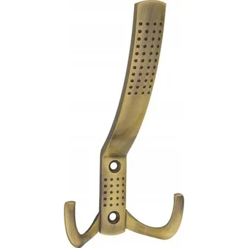Věšák VĚŠÁK NÁBYTKOVÝ TROJITÝ ZÁVĚSNÝ HÁK PATINA NA MOSAZI 15 cm AMIX + vruty