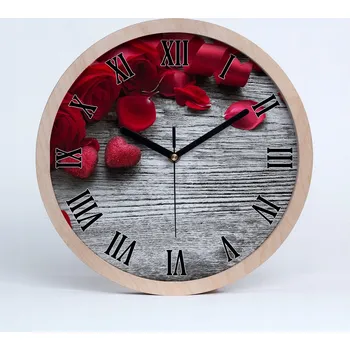 Hodiny Velké dřevěné nástěnné hodiny červené růže průměr 30 cm