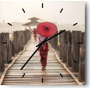 Hodiny Velké nástěnné hodiny 40x40 Slunečník Skleněné hodiny Čtvercové Tiché