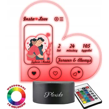 Lampička Noční Lampa 3D LED s potiskem Valentýna Dárek