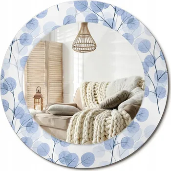 Zrcadlo Kulaté nástěnné dekorativní zrcadlo v skleněném rámu Větve listy průměr 50 cm