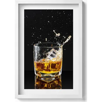 Obraz Dekorativní nástěnný obraz v bílém rámu s grafikou Sklenice na whisky 40x60 cm